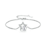 Double Circles Star S925 Sterling Silver White Gold Plated Five-pointed Star Ornament Bracelet