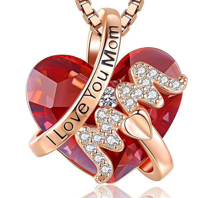 Luxury Red Crystal Heart-shaped Necklace: Perfect for Mother's Day - Minihomy