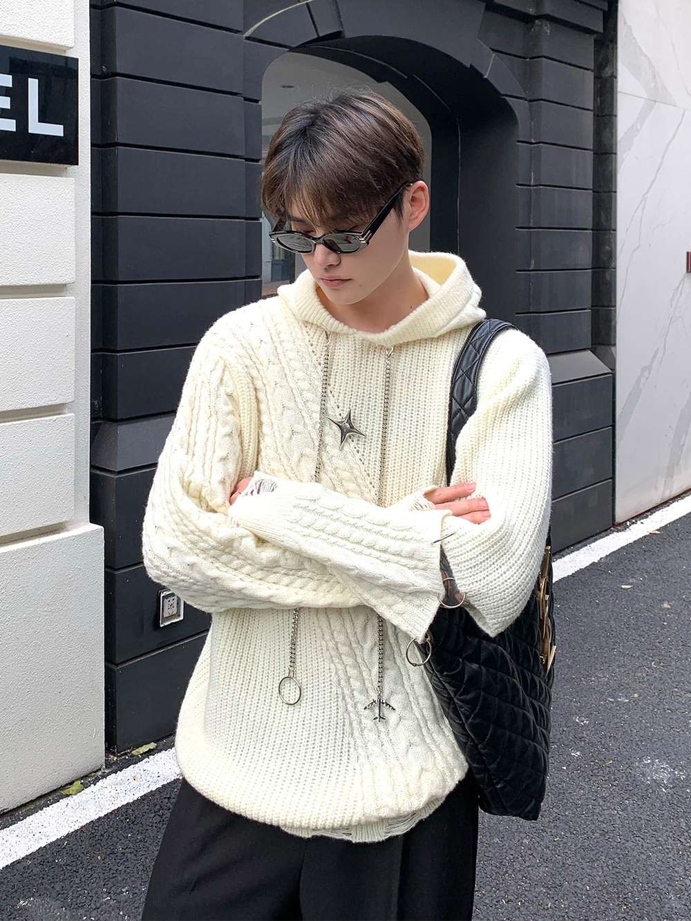 Autumn Winter Hooded Woven Textured Sweater - Minihomy