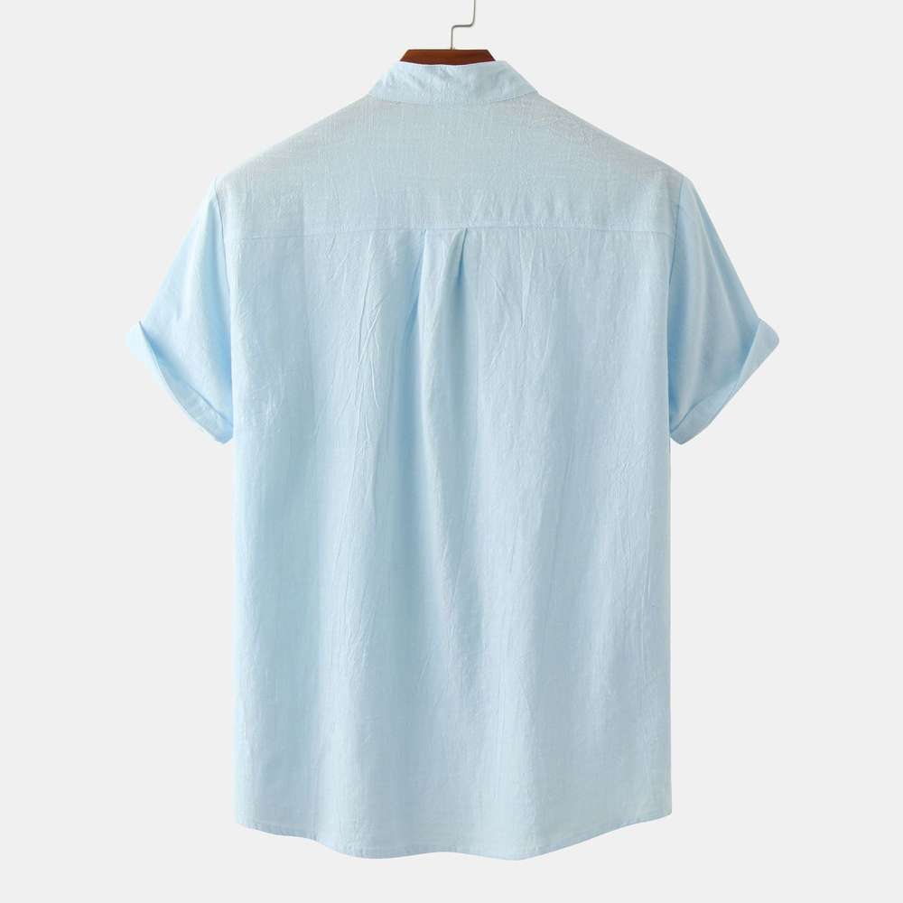 Casual Solid Color Shirt Short Sleeve Shirt Beach T-Shirt Men Tops Summer - Minihomy