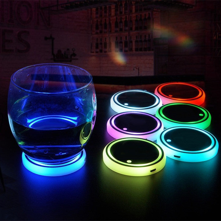 LED Cup Holder Coaster - Solar & USB Charging, Colorful Ambient Light, Non-Slip, Car Decor