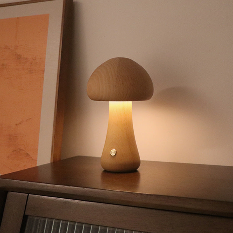 INS Wooden Cute Mushroom LED Night Light - Bedside Table Lamp for Bedroom - Minihomy