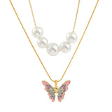 Butterfly Necklace Pearl Double Strand: Elegant European-American Style - Minihomy