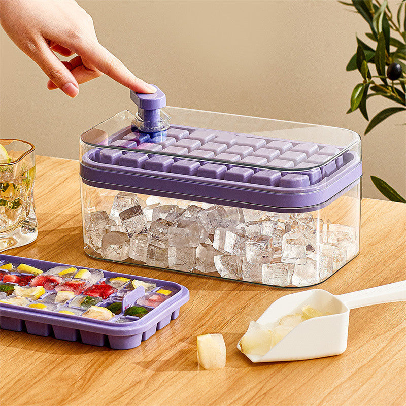 One-Button Press Type Ice Mold Box - Ice Cube Maker with Storage Box and Lid