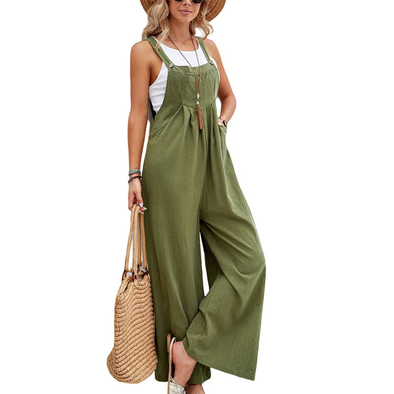 Women's Clothes Solid Color Casual Suspender Trousers Overall