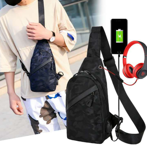 Camouflage Chest Bags Men Crossbody Bag With Headphone Hole - Minihomy