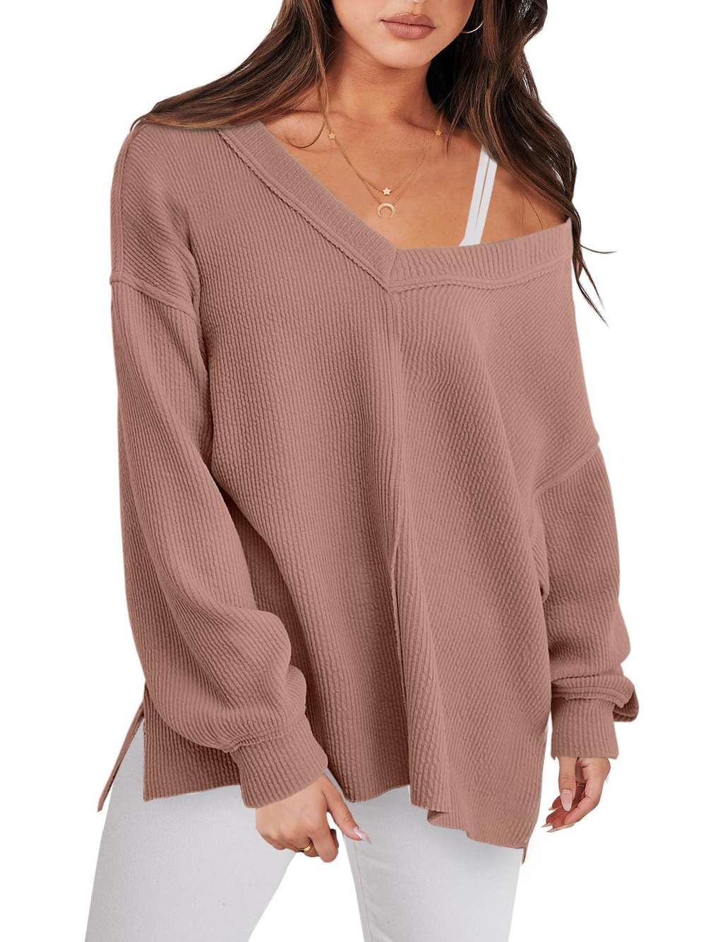 Lightweight V-neck Sweaters Women Winter Casual Long Sleeve Pullover Top - Minihomy