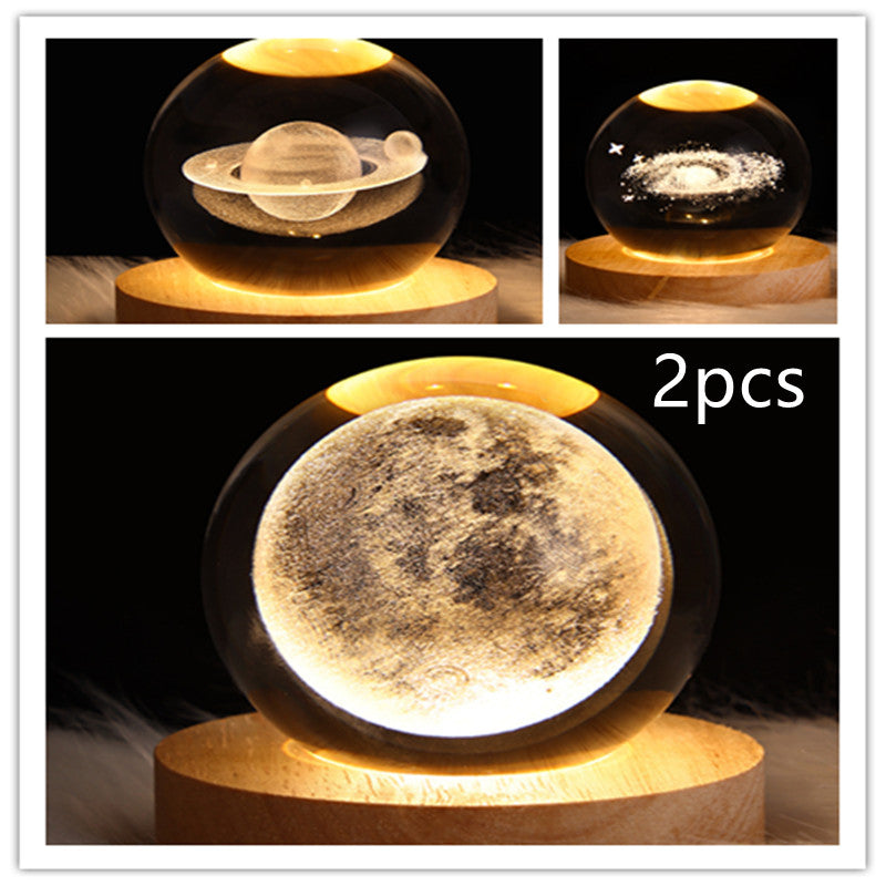 LED Night Light Galaxy Crystal Ball Table Lamp - 3D Planet Moon Lamp for Bedroom Home Decor