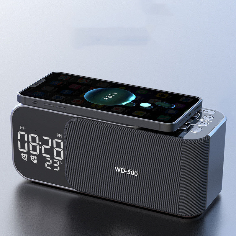 Led Wireless Charging Alarm Clock Fm Radio Bluetooth Speaker With Microphone Temperature Indicator Digital Display Speakers - Minihomy