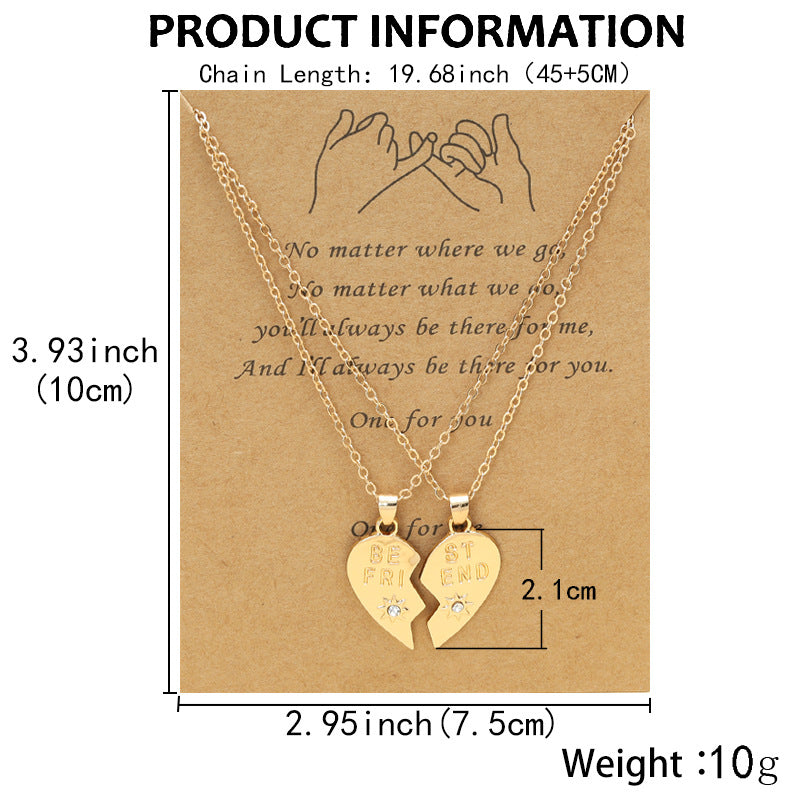 Best Friend Heart Clavicle Chain Friendship Card Necklace - Minihomy