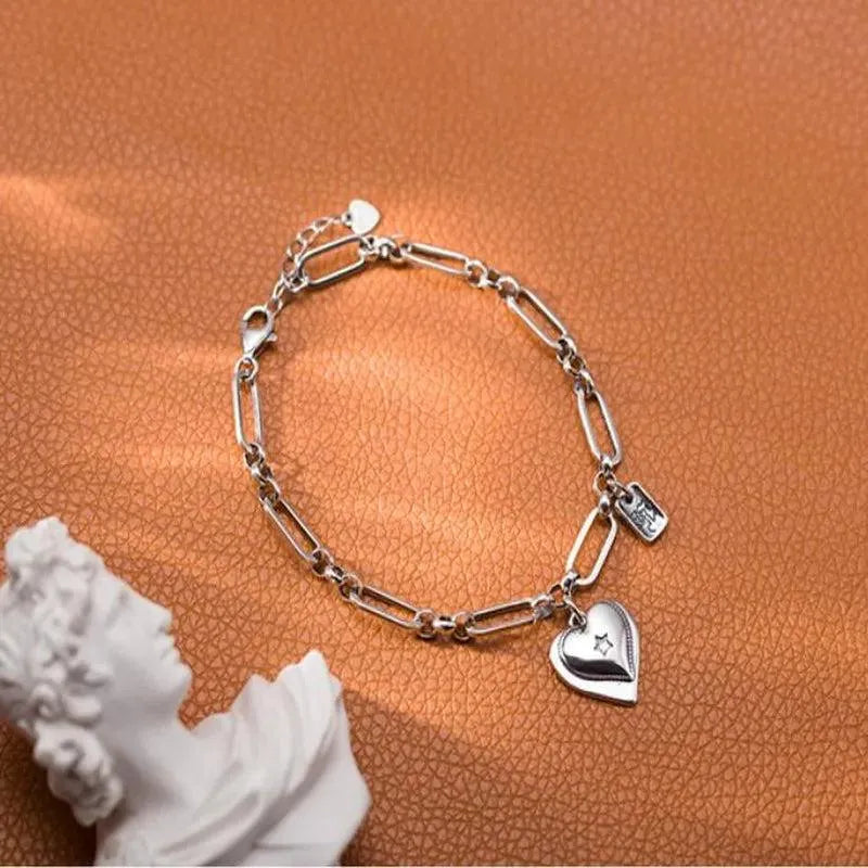 925 Loving Heart In Sterling Silver Bracelet For Women - Minihomy