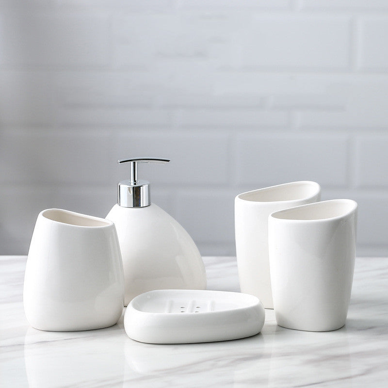 Simple White Porcelain Bathroom Five-piece Hotel Bathroom Toiletries Mouthwash Cup Bath Bottle