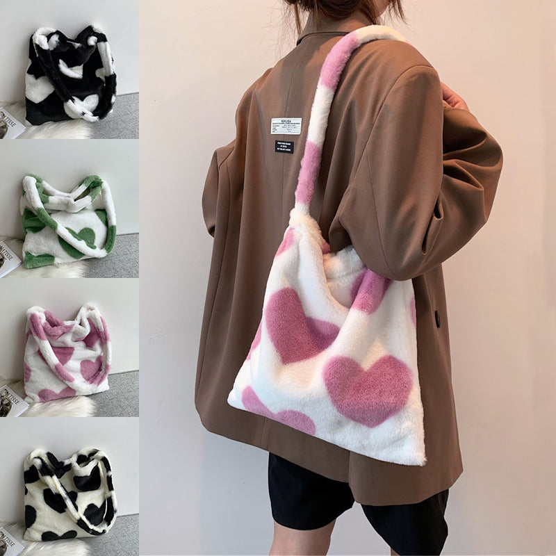 Love Heart Shoulder Bags Plush For Women - Minihomy