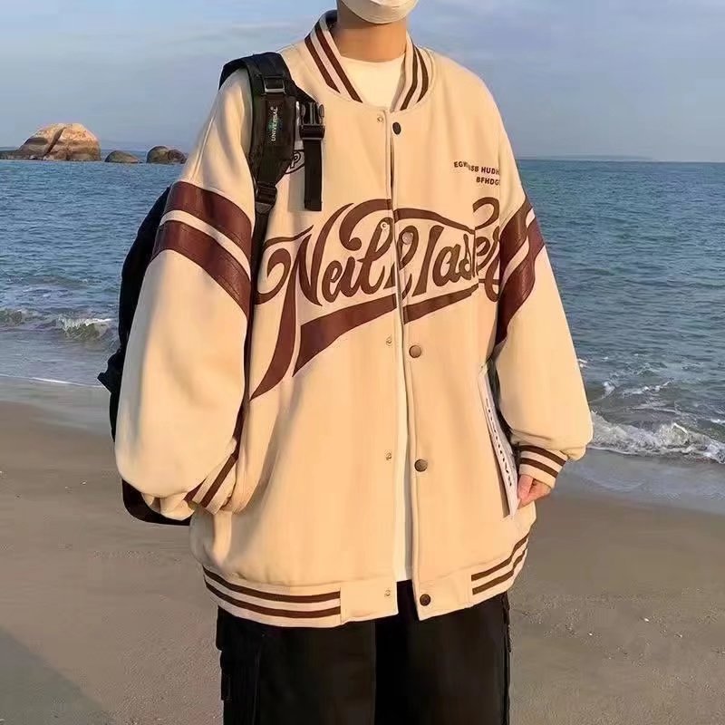 Baseball Uniform Jacket Loose Letters Men And Women Couple Jackets - Minihomy