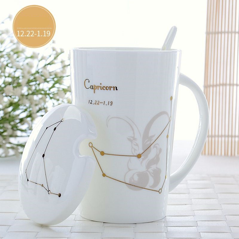 Creative Constellation Mark Ceramic Cup With Lid - Minihomy