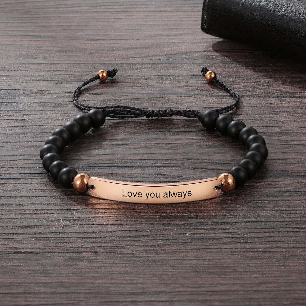 Personalized Beaded Adjustable Engraved Bar Bracelets - Minihomy