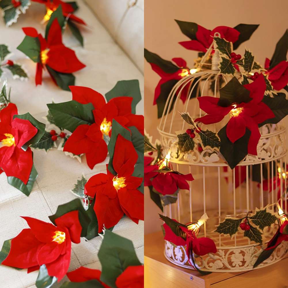 Led First Grade Christmas Lights With Red Flowers And Red Fruits For Home Decor - Minihomy