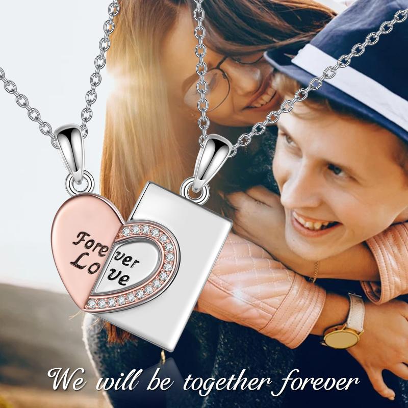 Sterling Silver Couples Matching Necklace Heart Puzzle Pendant Jewelry