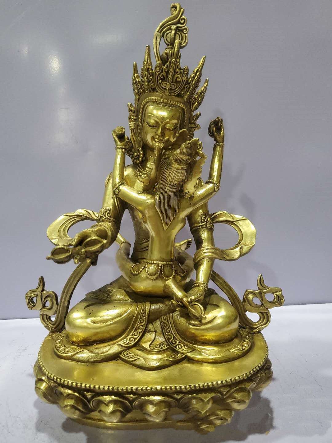 Bronze Happy Buddha Double Bodhisattva Vajrasattva Statue - Minihomy