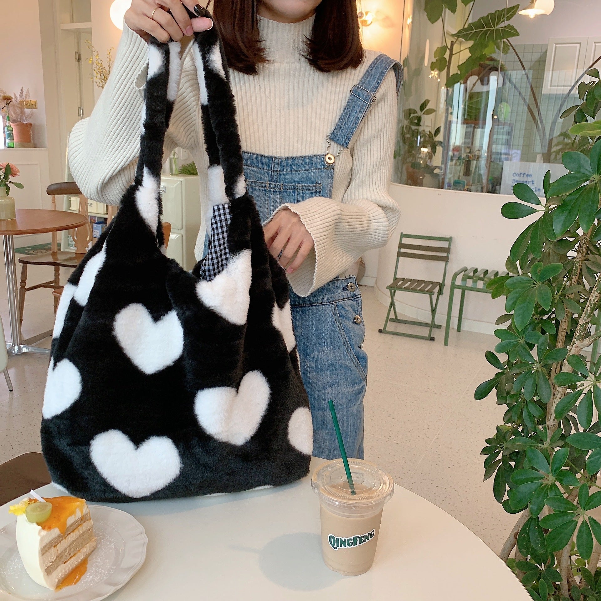 Love Heart Shoulder Bags Double Side Used Winter Underarm Bag Women