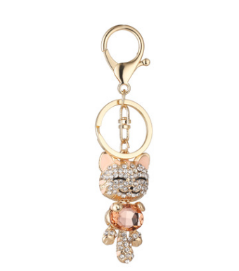 Enamel Lucky Cat Crystal Keychain Alloy Keyring For Women