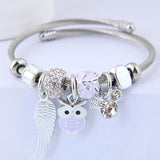 Beaded Owl Angel Wings Pendant Stainless Steel Bracelet - Minihomy