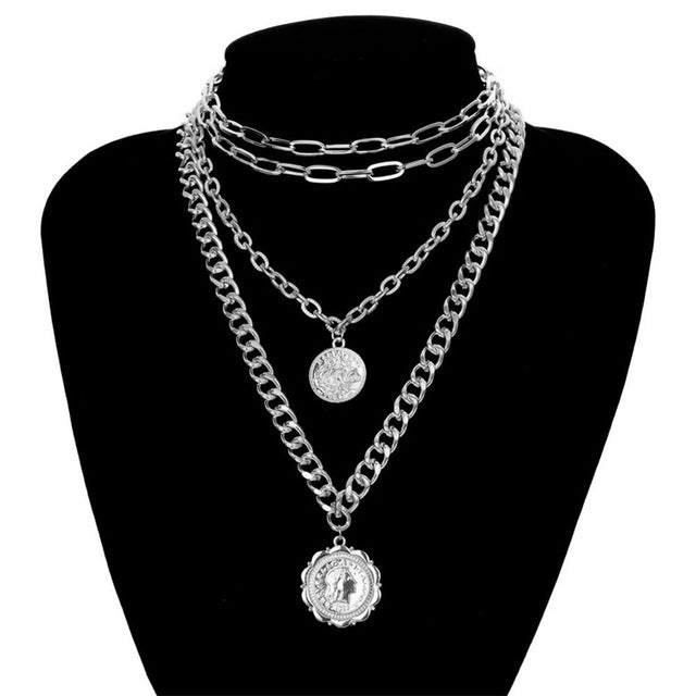 Multi-layered Necklace Medal Hip Hop Pendant Necklace - Minihomy