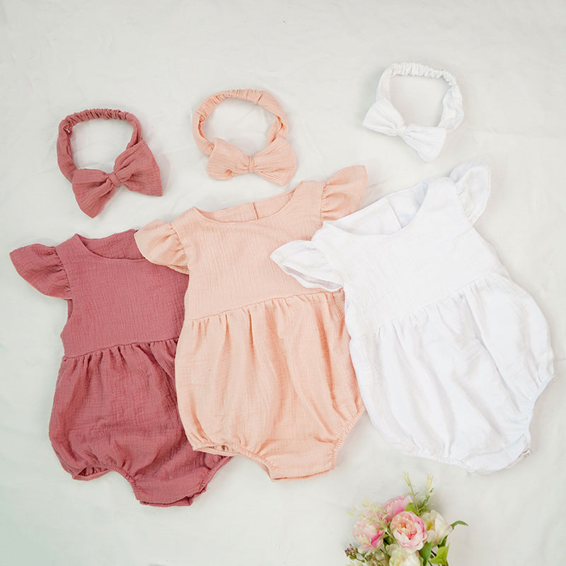 Baby Solid Cotton Ruffled Romper - Minihomy