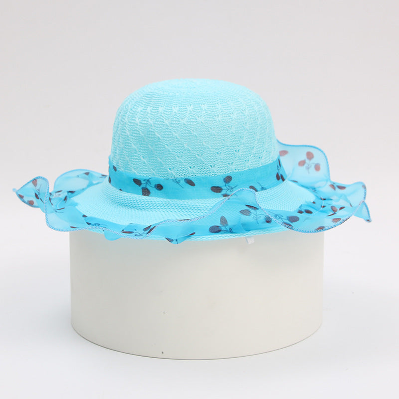 Summer Hat Ribbon Decorate Wavy Straw Hat for Girls