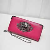 Clutch Coin Purse Women PU Leather Wallet Skull Flower Design Lady Purses