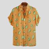 Shirt Hawaiian Short Sleeve Shirts Men Summer Casual Avocado Printed Shirts