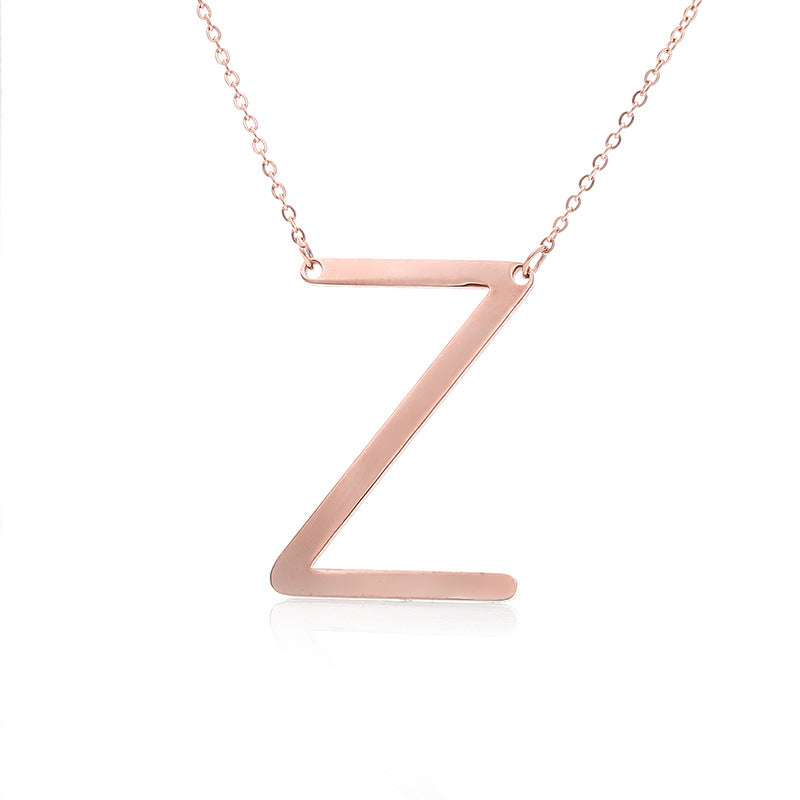 Fabulous Rose Gold Plated Stainless Steel Initial Letter Pendant Necklace - Minihomy