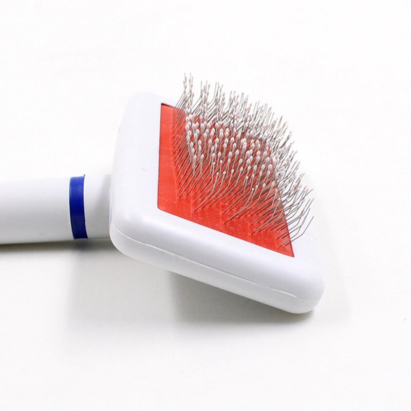 White collar  needle comb dog grooming  with protection head brush  plastic handle