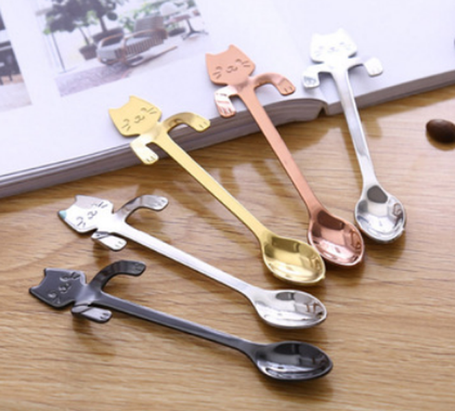 Cross-border 304 Stainless Steel Spoon Cartoon Cat Handle Hanging Coffee Spoon - Minihomy