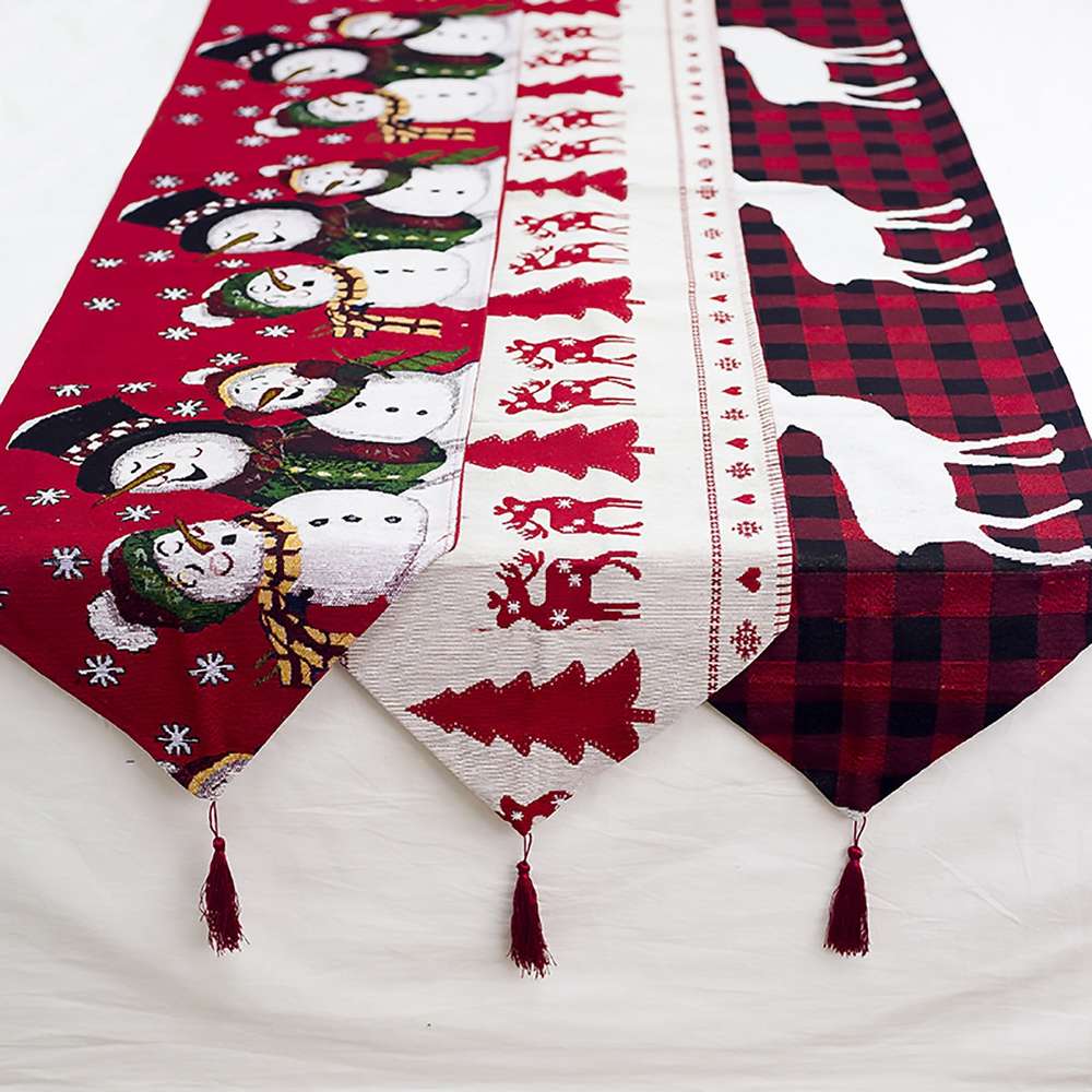 Christmas Elk Snowman Table Runner Merry Christmas Decorations - Minihomy