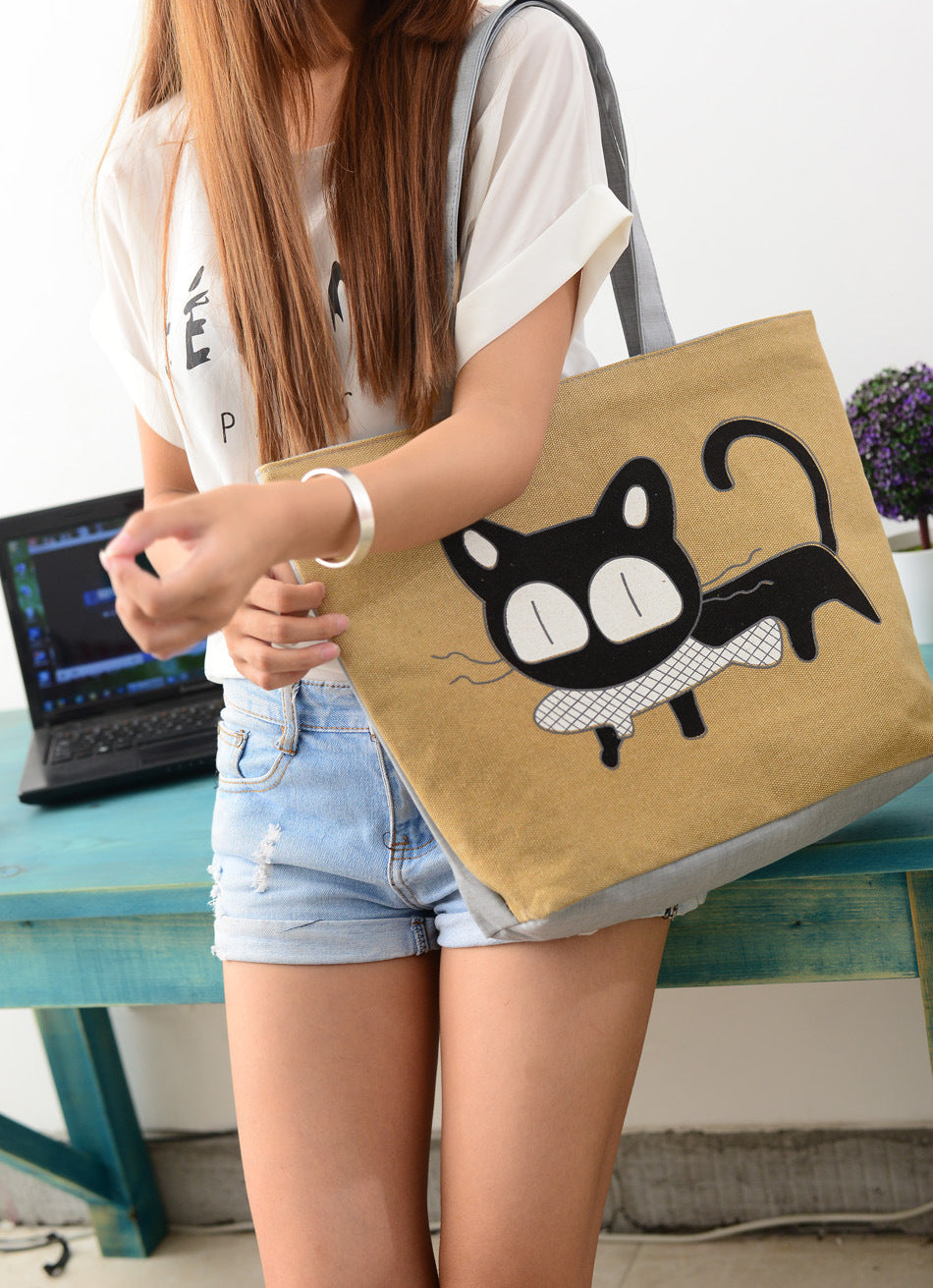 Cat Canvas Shoulder Bag - Minihomy