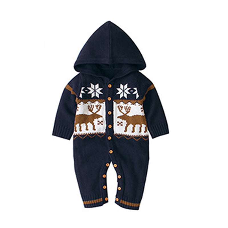 Boys and Girls Knitted Hooded Baby Romper - Minihomy