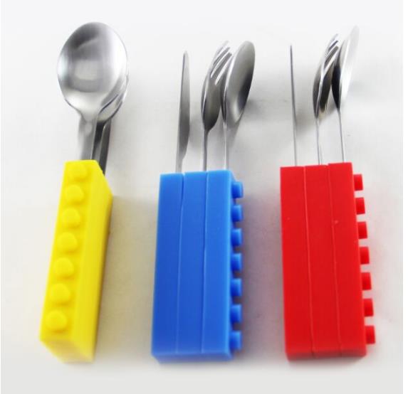 3PCS Creative Bricks Silicone Stainless Steel Portable Travel Kids  Cutlery Fork Picnic Set Gift For CHild Dinnerware - Minihomy