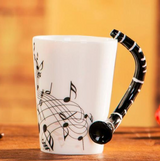 Coffee cup with music notes in the form of saxophone handle ceramic porcelain cup of tea milk method