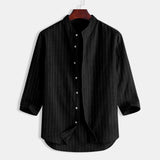 Striped Linen Three Quarter Sleeve Men's Shirt