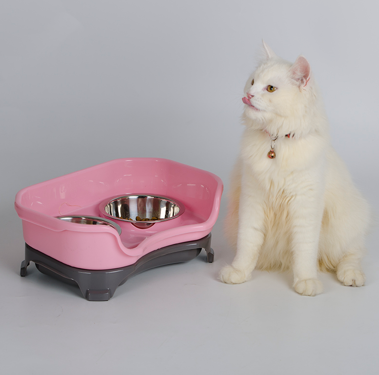 Dog bowl cat bowl pet cat double basin splash-proof neat dog cat rice bowl food bowl stainless steel bowl - Minihomy