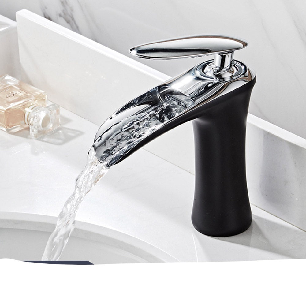 Full copper black and white hot and cold waterfall faucet - Minihomy