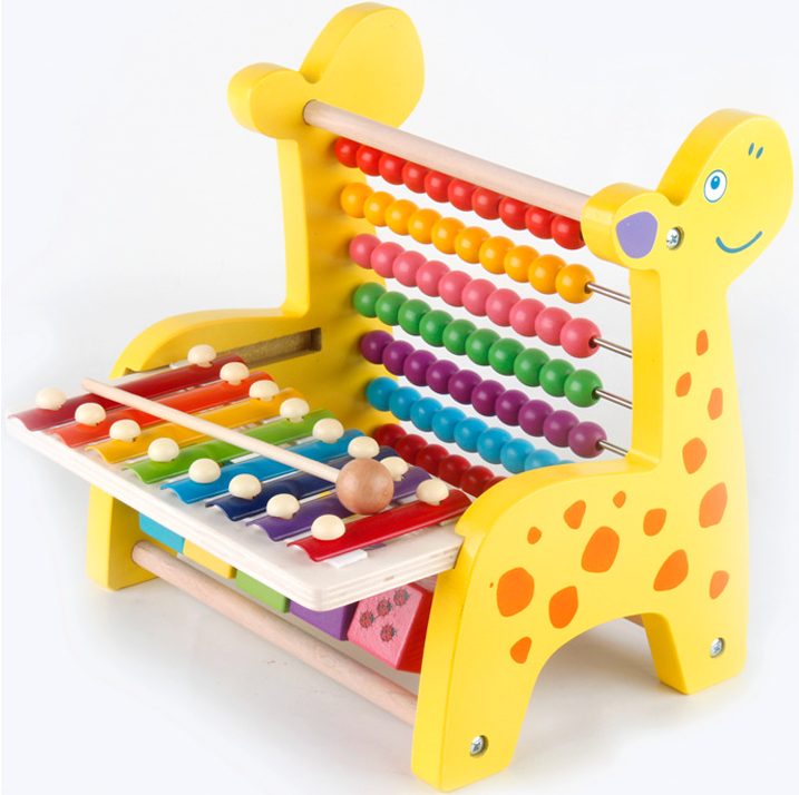 Wooden multi function deer knockout  calculation frame turn over plate rack three in one child early education puzzle toy