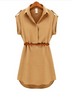 Casual Summer Style Dress Women Casual V-neck Short-Sleeved Shirt Loose Chiffon Mini Dress with Belt - Minihomy