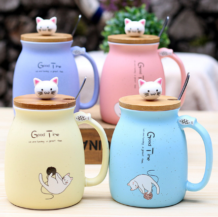 Heat-resistant Cup Cartoon with Lid Cup Kitten Milk Coffee Ceramic Mug Children Cup Office Gifts - Minihomy