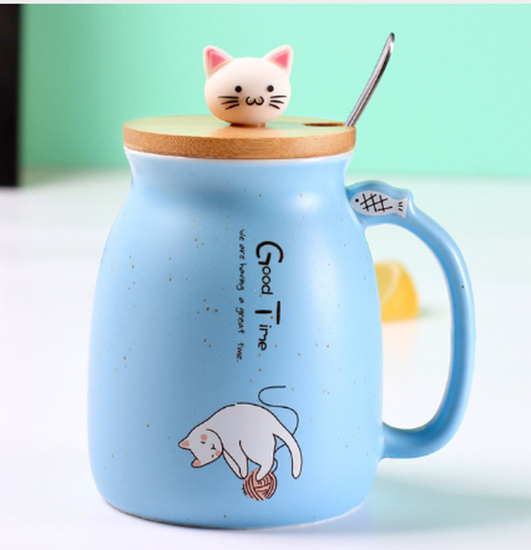 Heat-resistant Cup Cartoon with Lid Cup Kitten Milk Coffee Ceramic Mug Children Cup Office Gifts - Minihomy