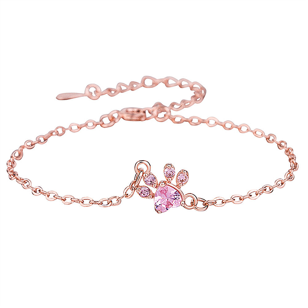 Pink diamond footprint bracelet temperament sweet hand jewelry