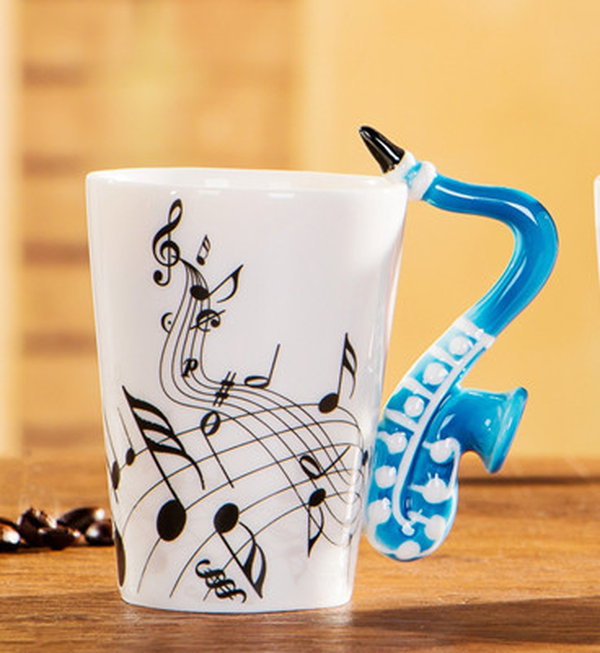 Creative Music Violin Style Guitar Ceramic Mug Coffee Tea Milk Stave Cups With Handle Coffee Mug Novelty Gifts - Minihomy