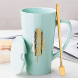 Large Capacity Ceramic Water Cup With Lid Spoon