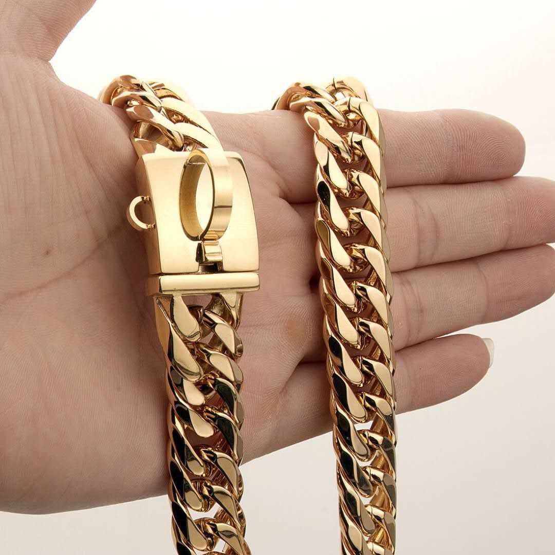 Pet Chain Dog Collar Leash 17mm Gold Stainless Steel Necklace French Pitbully Collar Strap Dropshipping Pet Suppliers - Minihomy